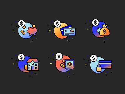 Bankrate Icons bank credit card financial gradient icons illustration money mortgage savings score texture vector