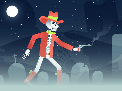 Shooting in the Dark ghost graveyard illustration skeleton spooky vector western