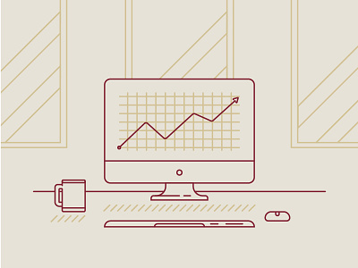 Sales Going Up coffee computer desktop illustration line art minimal office