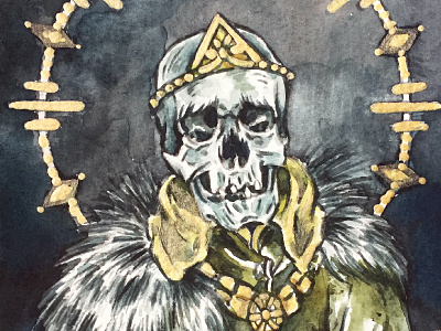 The Skeleton Prince gold illustration medieval prince royalty skeleton traditional art watercolor