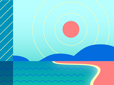 Beach Vibes beach blue illustration mountains retro salmon sun sunny waves