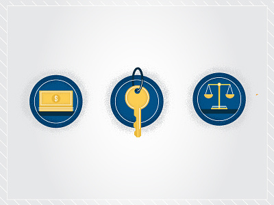 3 Industry Icons blue dollar house key icon key law money scale texture yellow