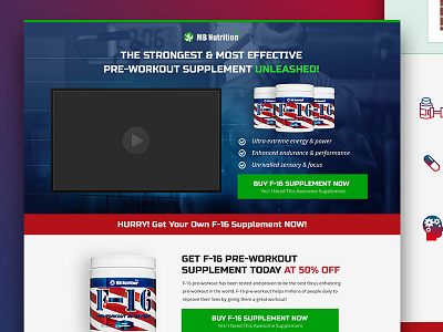 Pre-workout Supplement Landing Page funnel homepage landing page supplement ui ux web