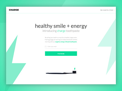 Charge Toothpaste Landing Page health icon input landing page logo marketing sign up signup toothpaste