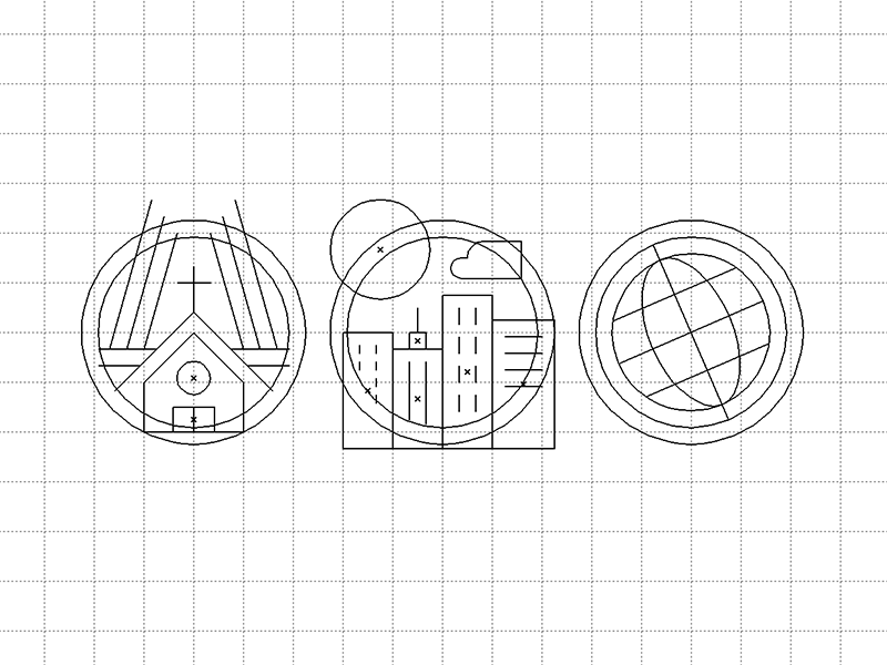 Icon WIP church city earth globe grid icon line outline world