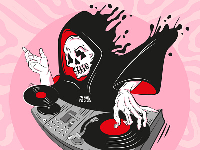 A happy ending ☠☠☠ art cpmposition death disco dj graphic design hand illustration noize party pinkcolor skeleton
