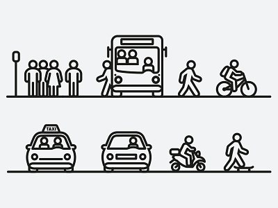 Transport pictograms bike bus car icon pictogram public transport skateboard taxi transport walk