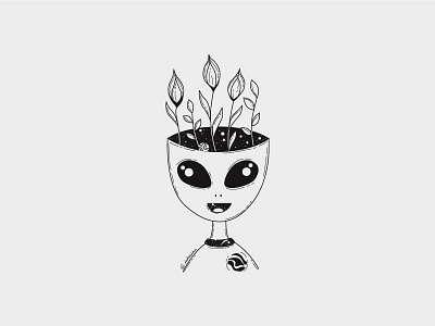 Alien Pal alien black white character character concept creative creative design creature cute flower illustration funny funny character icon illustration line lineart linework outline planet universe vector art