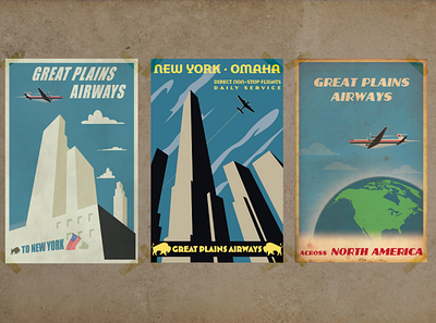 Vintage Style Great Plains Airways Posters airline airways illustrator poster posters travel vintage