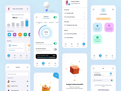 Smarthome App Kits: Dishome 🏡 air conditioner app app design bill debut debut shot debutshot full pack gradient graphic design home home decor minimalist smart home smart home app smartapp smarthome ui uiux ux