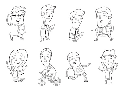 IT Characters art business caricature character design cute drawing gadgets geeks illustration line art nerds sports web
