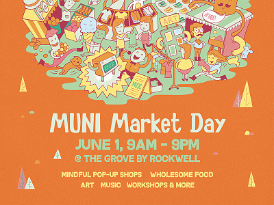 Muni Market Day colorful doodle illustration market muni poster