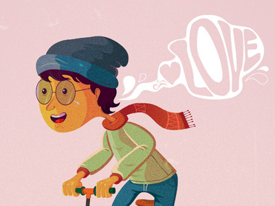 In Love bike boy cartoon character design love valentines day vector illustration