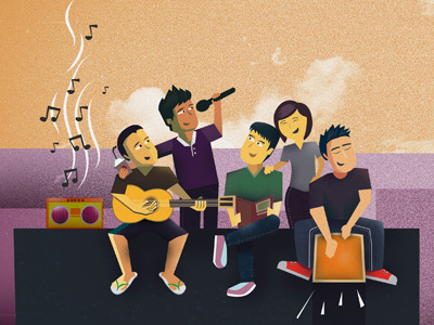 Our Band cartoon character illustration music texture vector