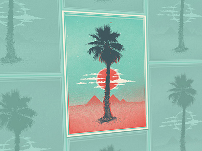 Palm Tree Art Print art art print clouds illustration orion palm tree pyramids screen print stars sun