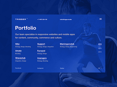 Trigger Blue agency blue clean concept fullscreen grid helvetica minimal responsive web website wip