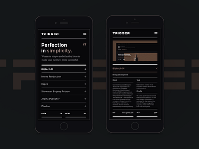 Trigger agency black clean concept grid hybrid minimal mobile portfolio responsive web website