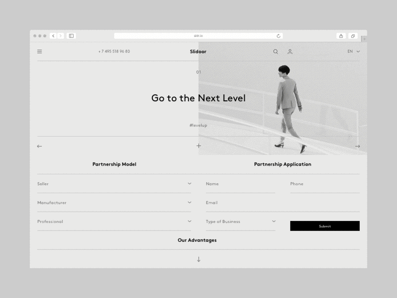 Slidoor. Slider Animation. animation clean concept desktop fullscreen grey grid minimal responsive web white wip