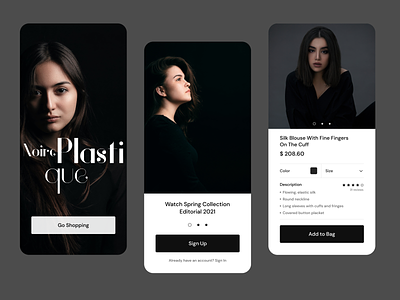 Noire Plastique - Fashion App black branding ecommerce fashion fashion mobile app girl logo mobile app photo ui ux