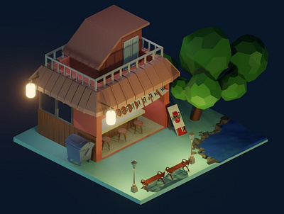 Ramen Shop 3d 3d art blender blender3d design illustration isometric isometric art lowpoly ramen