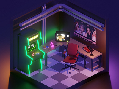 Arcade Room 3d 3d art blender blender3d design isometric isometric art lowpoly