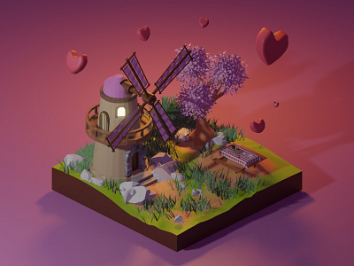 Valentine's Day 3d 3d art blender blender3d design isometric isometric art lowpoly valentine valentine day windmill