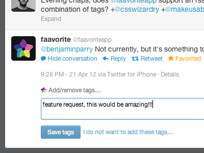Embedded Faavorite Tags app embedded tags faavorite faavorite app favorites feature request too much to ask twitter twitter favorites