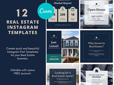 Real Estate Instagram Templates canva template designs ig instagram instagram post instagramposts layout design real estate realestate realtor socialmedia template templatedesign templates