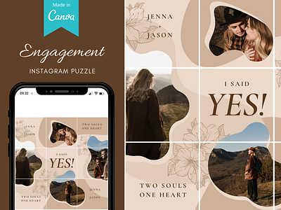 Wedding Engagement Instagram Puzzle announcement canva template designs instagram instagram post instagram template instagramposts socialmedia templates wedding