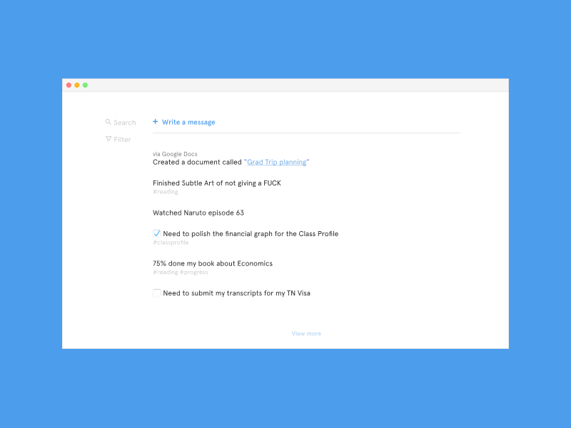 Side project app desktop todos tasks messaging minimal ui design