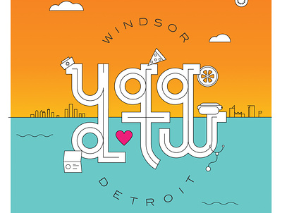 Windsor Detroit Love graphic design illustration line art typography