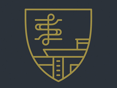 Shauren Lodge blue crest gold line art logo