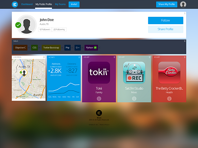 Fullsize — New User Profile app cards icon kloc location profile skills social ui user profile
