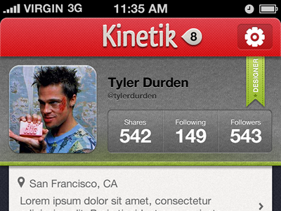 Brand new User Profile (Designer & Dev) Claim yours! app ios iphone ipod kinetik ui