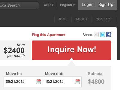 Apartment Rental Project - CTA call to action cta dropdown header icons pick date ui ux website
