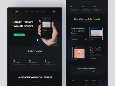 Capital · Finance App Landing Page bank banking banking website card clean credit card dark debit design finance finance website financial financial website fintech landing page money payment ui website website design