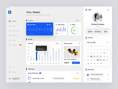 Health Tracker Dashboard activity activity dashboard activity tracker app clean dashboard dashboard app dashboard ui design fitness health health tracker minimal statistic stats tracker tracking app ui ux workout