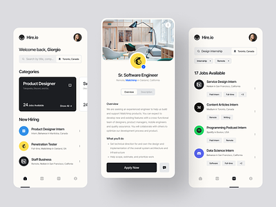 Hiring Mobile App app clean design hire hiring hiring app hiring platform job job finder job portal job search jobs minimal mobile mobile app ui ui design