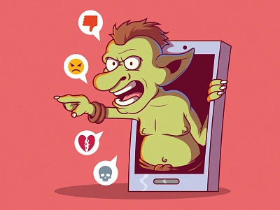 Cyber Troll app bully character colors cyber funny internet life sign smartphone social media symbol tech troll vector