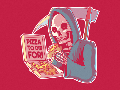 Pizza to Die For! advertising brand character draw fast food food food and drink funny graphic logo reaper shirt skull vector