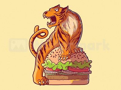 TIGER BURGER burger character draw food food and drink graphic illustration inspiration poster shirt tiger vector