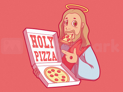 HOLY PIZZA art character colors design food food and drink funny graphic illustration logo pizza shirt vector