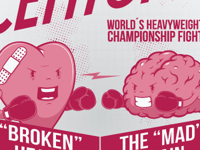 Fight of the Century boxe brain fight heart illustration lettering letters love message passion poster vector