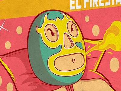 Lucha De Titans art character colors draw fire funny ko lucha libre poster vector