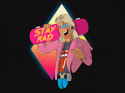 Stay Rad 80´s art character coffee draw funny photo poster skateboard style