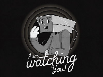 I am Watching You! art black camera cartoons character color funny lettering shirt tee vector