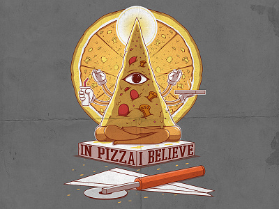 I Believe art character colors cool lettering meditating pizza poster shirt style. food vector