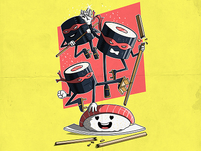 Sushi Defenders art character colors cool fun martial arts poster shirt style sushi vector