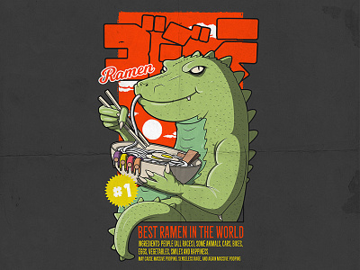 Best Ramen in The World art character colors cool godzilla lettering monster poster shirt style vector