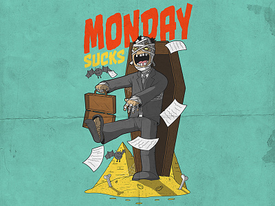 Monday Sucks art character colors cool fun lettering morning poster shirt style vector